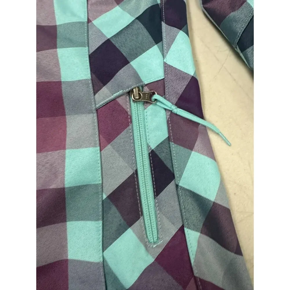 The North Face Women's Softshell Jacket Small Purple Teal Plaid Hooded Full Zip